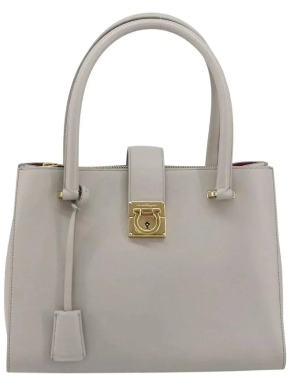 Salvatore Ferragamo Gancini Hand Bag Leather Gray Gold Auth 181831A